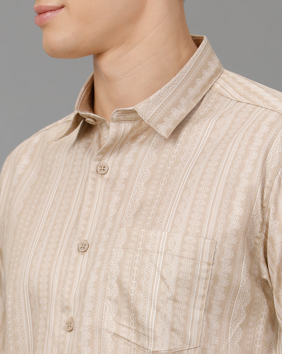 BEIGE AOP BOXY FIT SHIRT