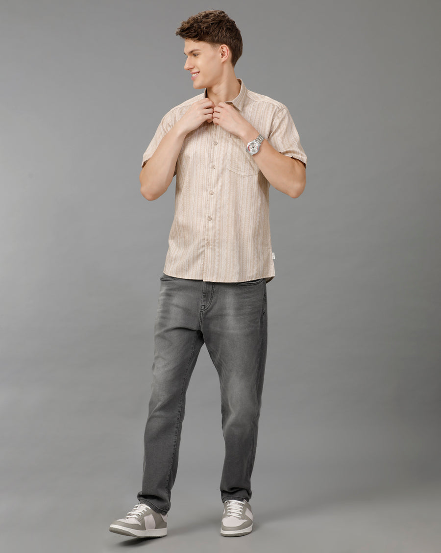 BEIGE AOP BOXY FIT SHIRT
