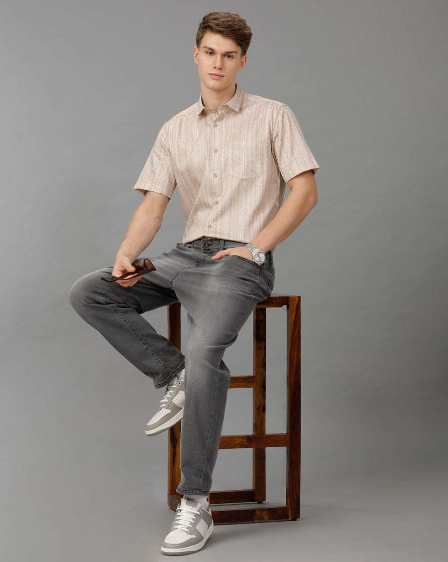 BEIGE AOP BOXY FIT SHIRT