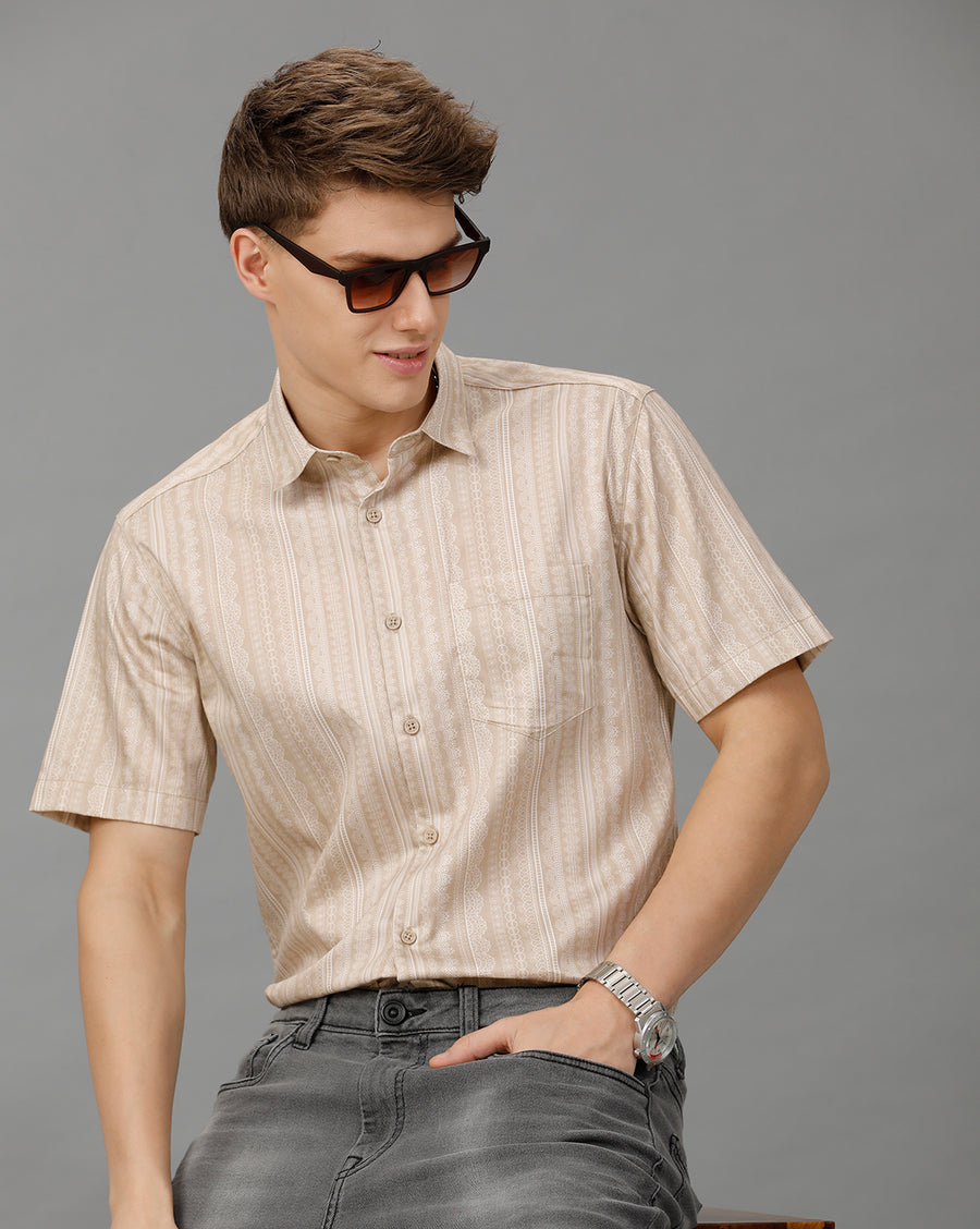 BEIGE AOP BOXY FIT SHIRT