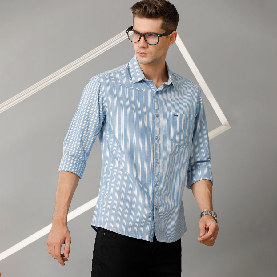 Blue White Stripes Slim Fit Shirt