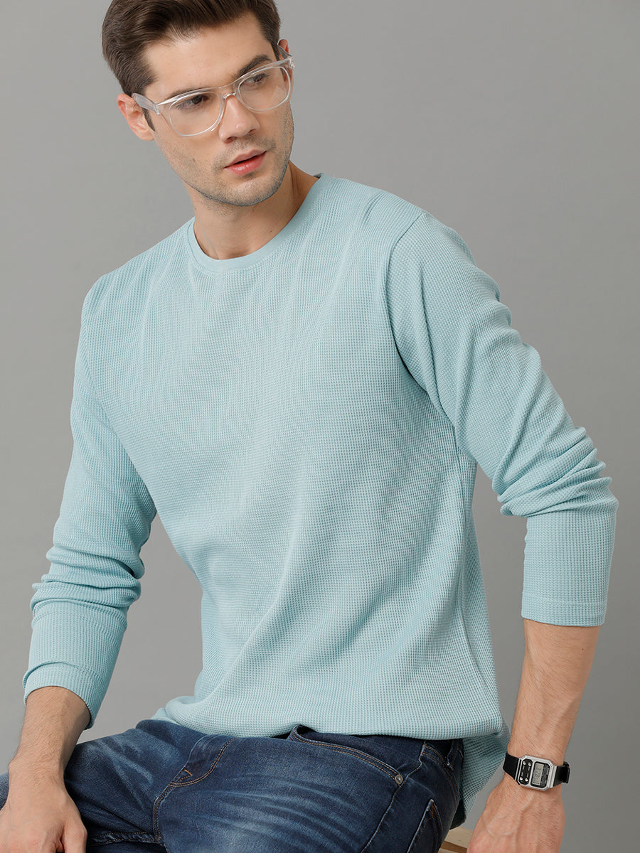 Men Waffle Solid  Regular Fit Casual T-Shirt
