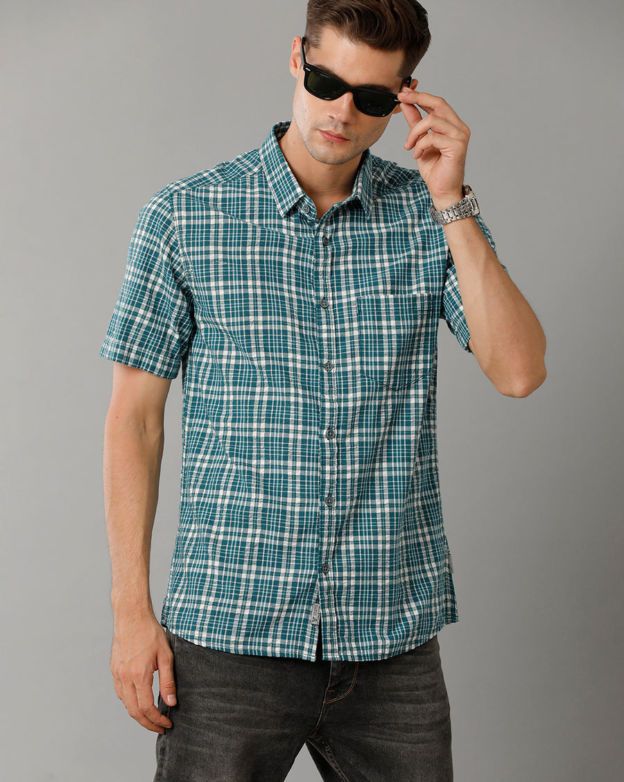 Light Green Checks Slim Fit Shirt