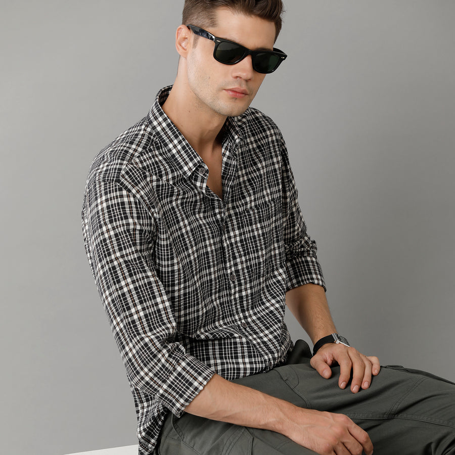 Men Slim Fit Checked Pure Cotton Casual Shirt