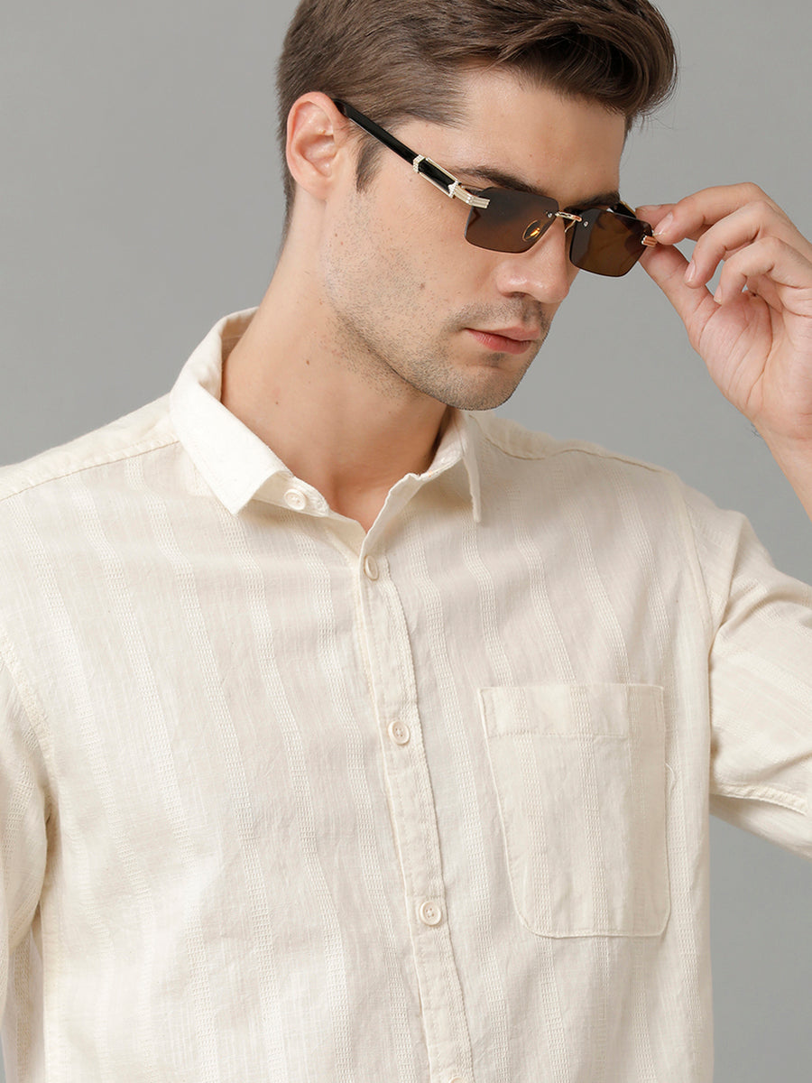 Men Cream-Coloured Slim Fit Opaque Casual Shirt