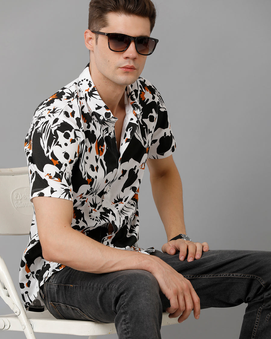 White Slim Fit Knit Shirt