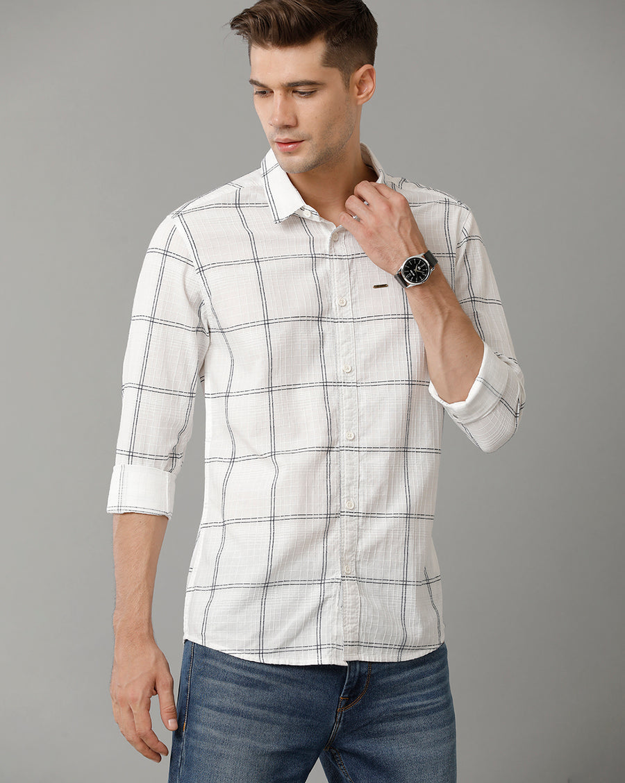 White Black Checks Full Sleeve Slim Fit Shirt