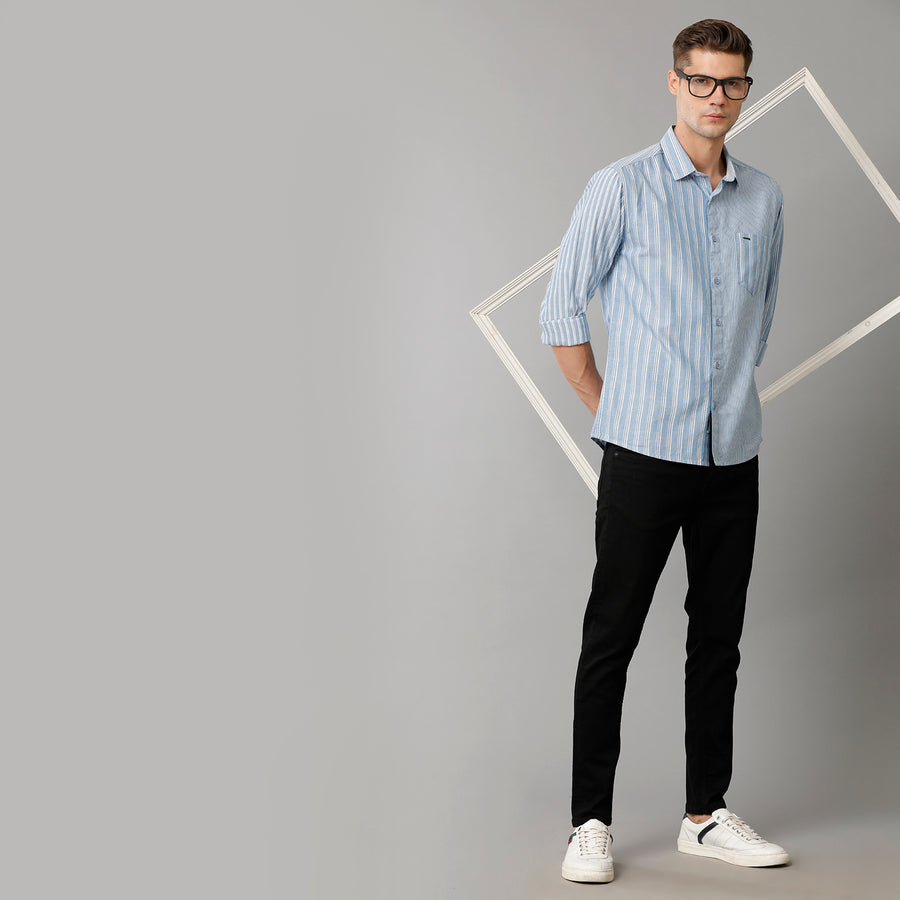 Blue White Stripes Slim Fit Shirt