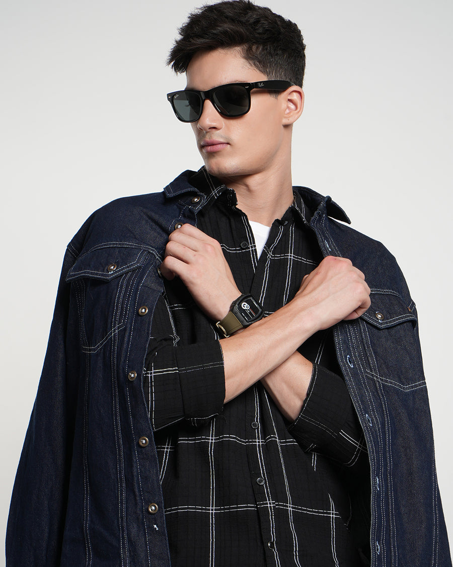 Black White Checks Regular Fit Shirt