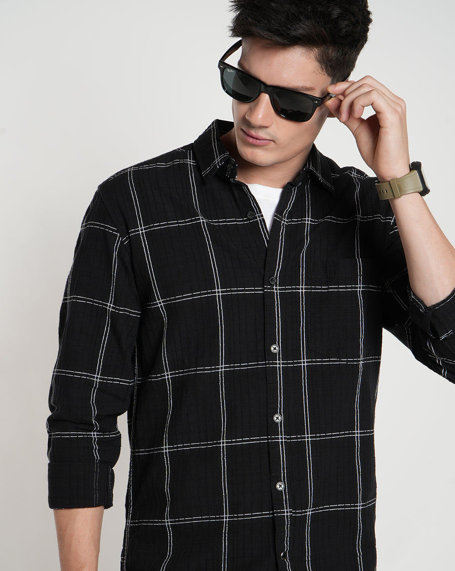 Black White Checks Regular Fit Shirt