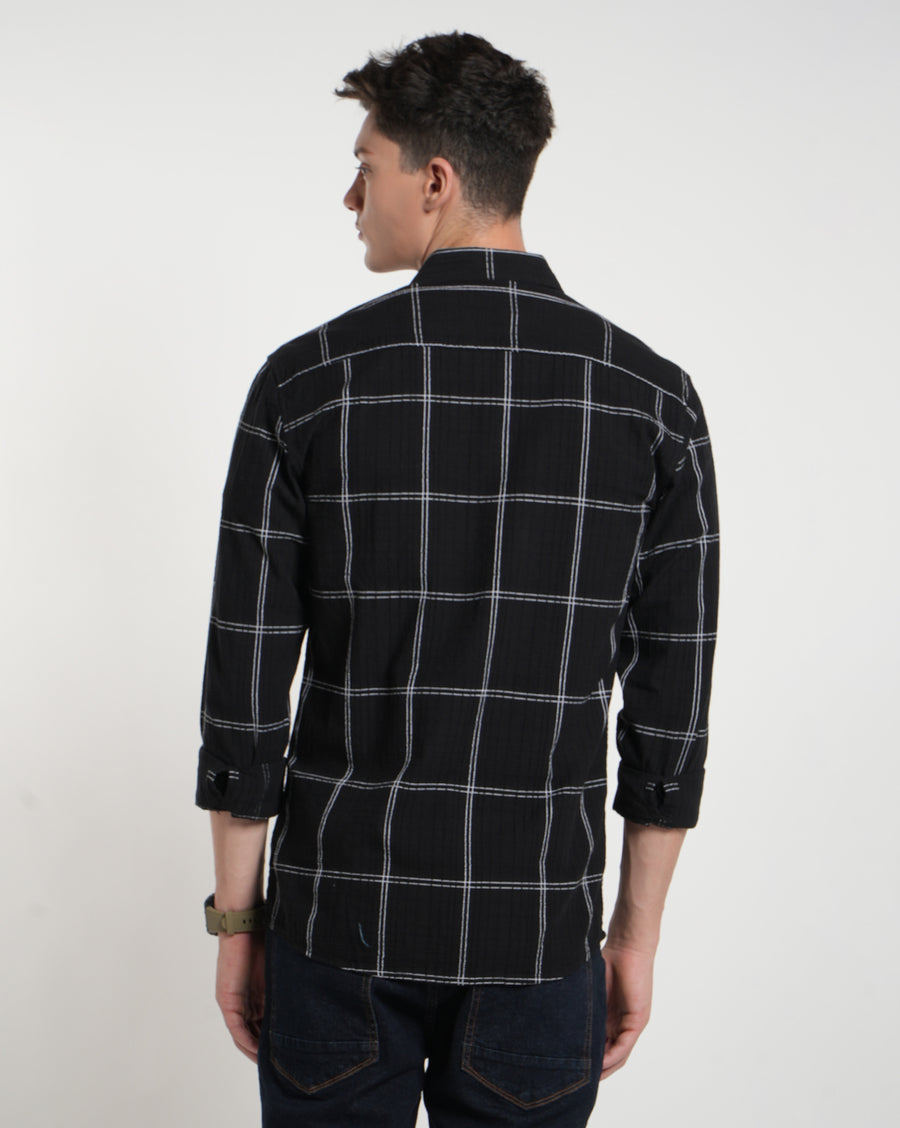 Black White Checks Regular Fit Shirt