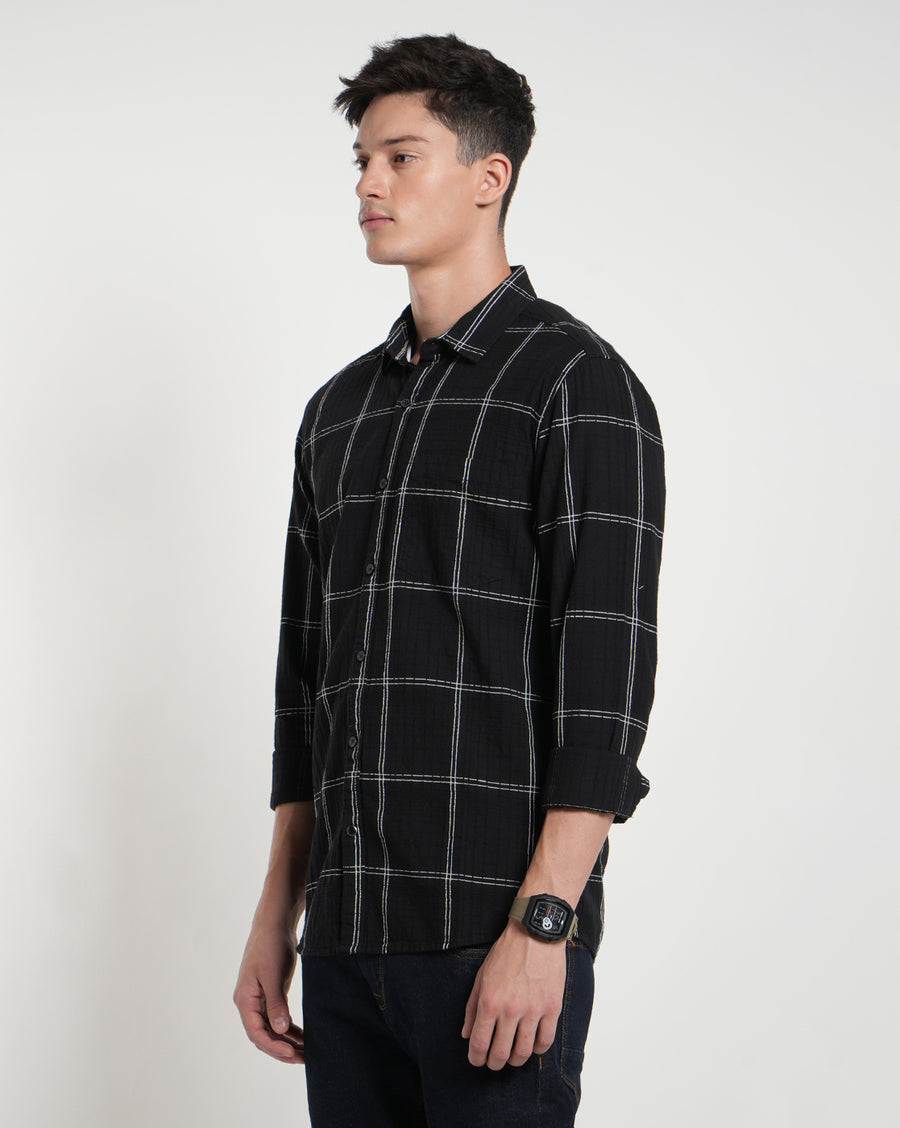 Black White Checks Regular Fit Shirt