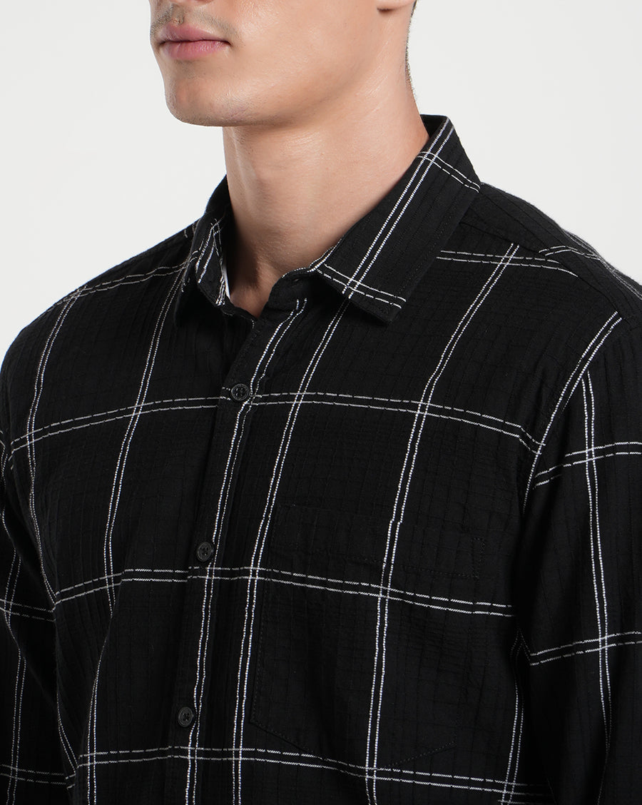 Black White Checks Regular Fit Shirt