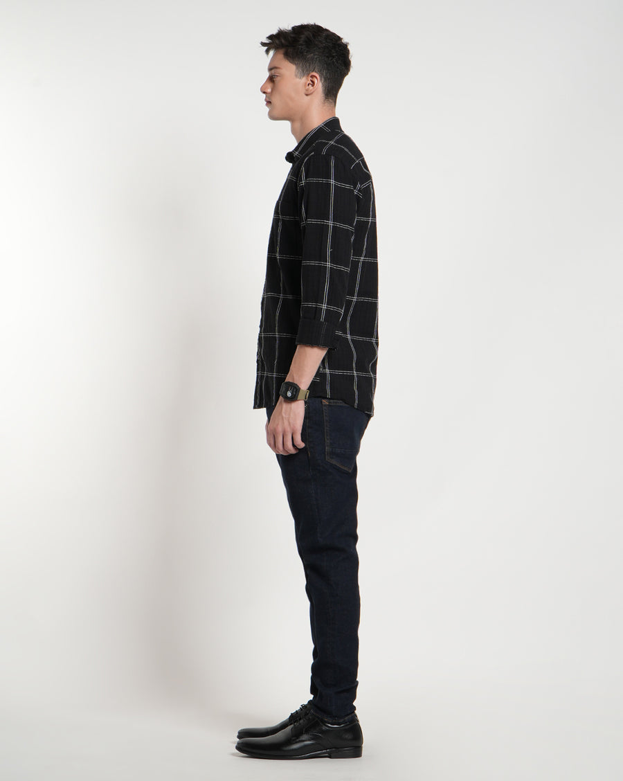 Black White Checks Regular Fit Shirt