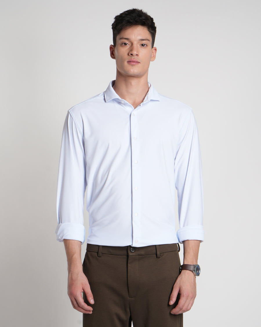 White Slim Fit Knit Shirt