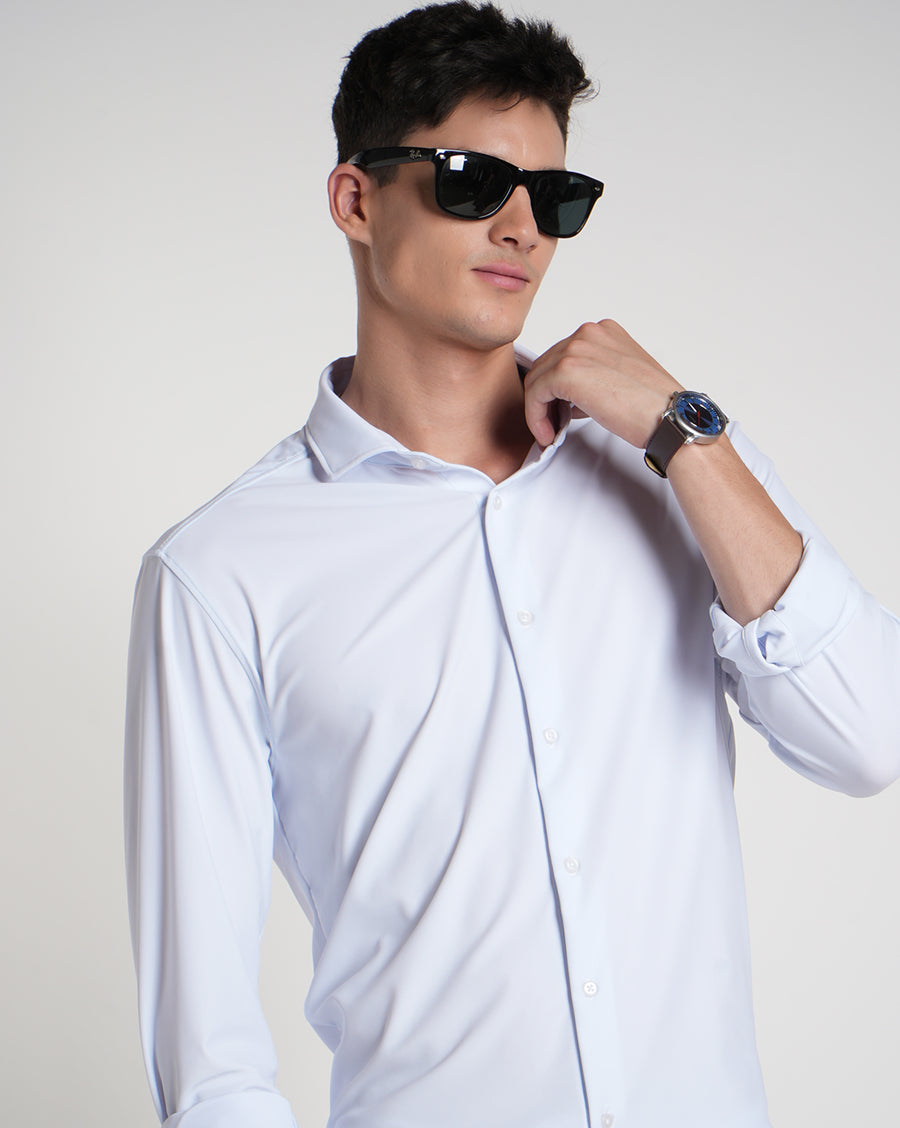 White Slim Fit Knit Shirt