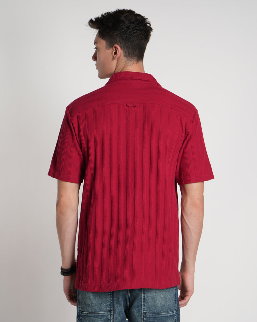 Burgundy Regular Fit Half Sleeve Shirt