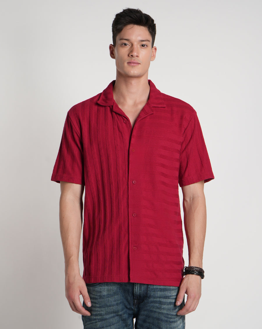 Burgundy Regular Fit Half Sleeve Shirt