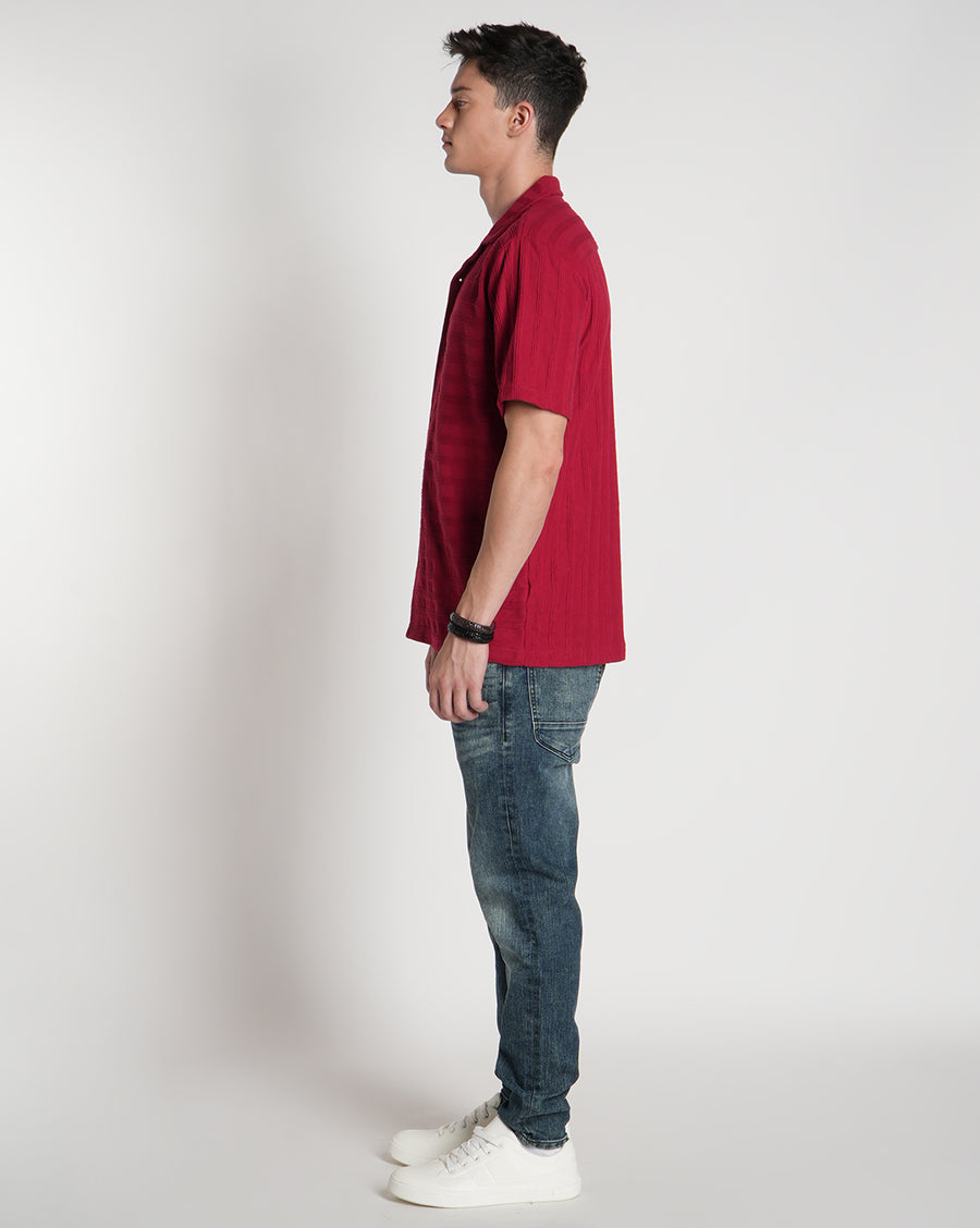 Burgundy Regular Fit Half Sleeve Shirt