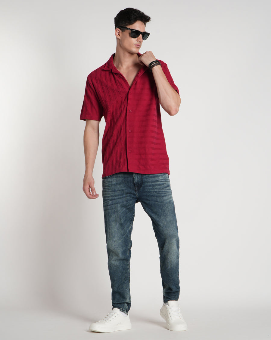 Burgundy Regular Fit Half Sleeve Shirt