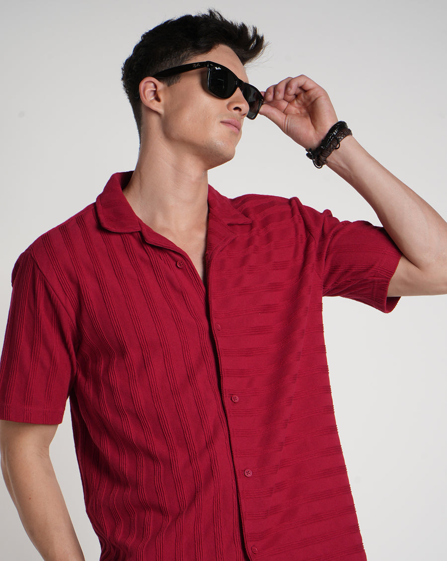 Burgundy Regular Fit Half Sleeve Shirt