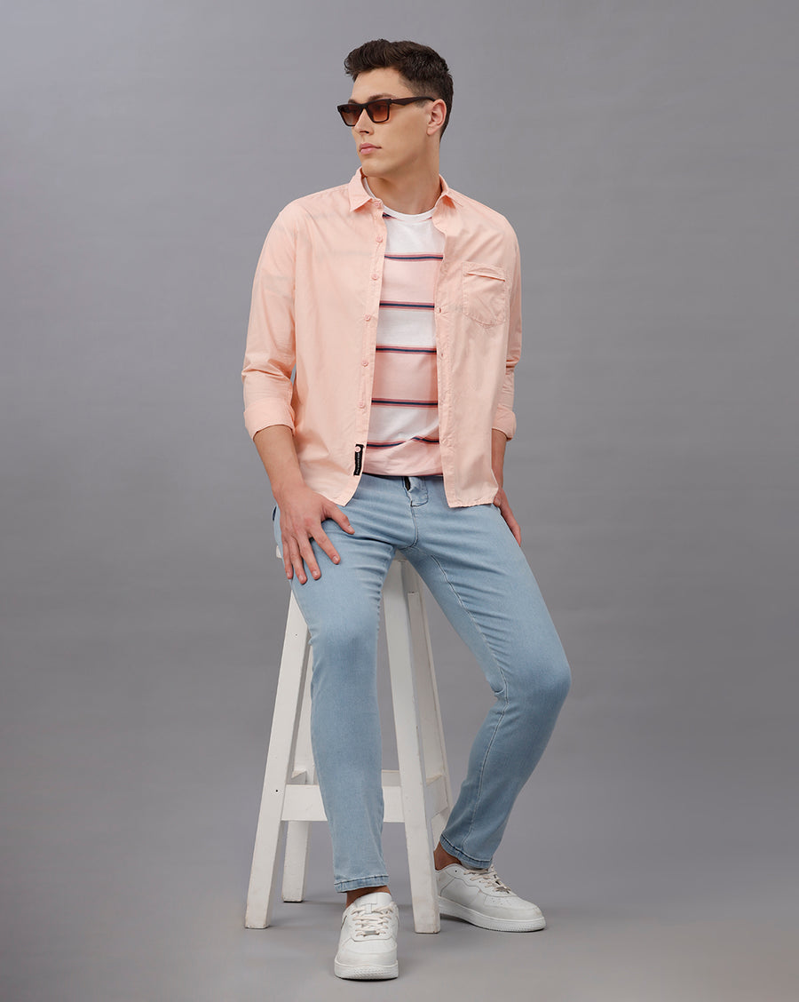 LT PINK REGULAR FIT COTTON POPLIN SHIRT