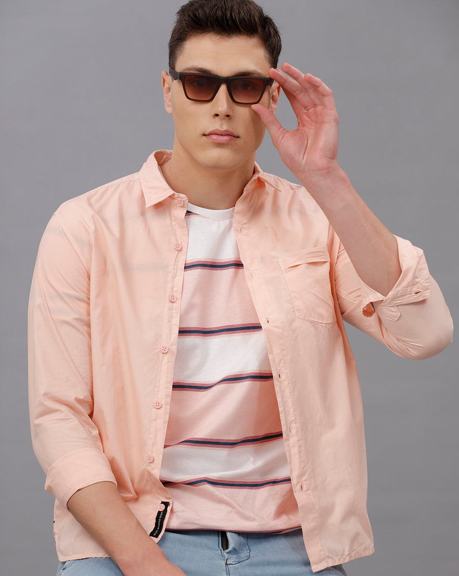 LT PINK REGULAR FIT COTTON POPLIN SHIRT