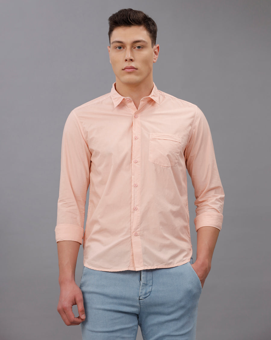 LT PINK REGULAR FIT COTTON POPLIN SHIRT