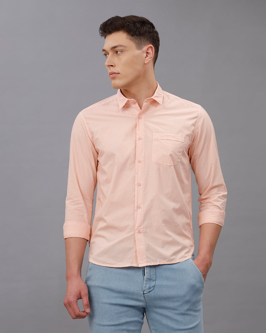 LT PINK REGULAR FIT COTTON POPLIN SHIRT