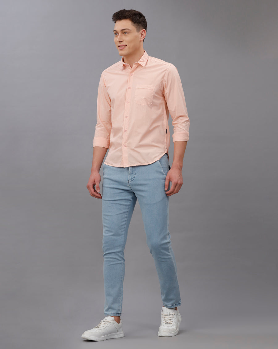 LT PINK REGULAR FIT COTTON POPLIN SHIRT