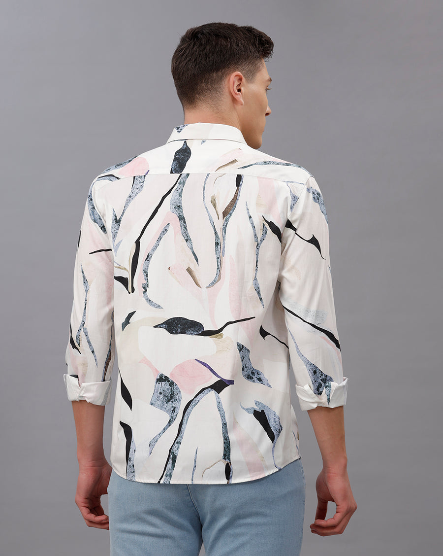 WHITE AOP REGULAR  FIT COTTON SHIRT