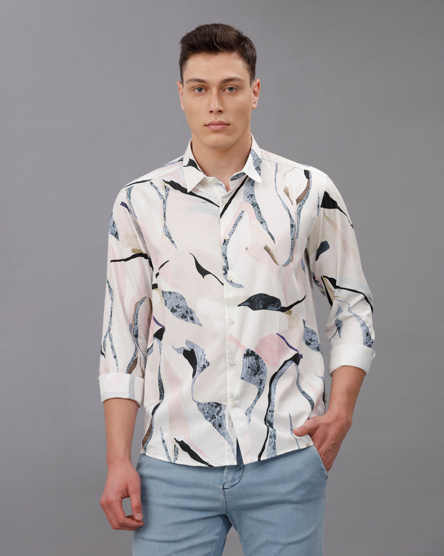 WHITE AOP REGULAR  FIT COTTON SHIRT