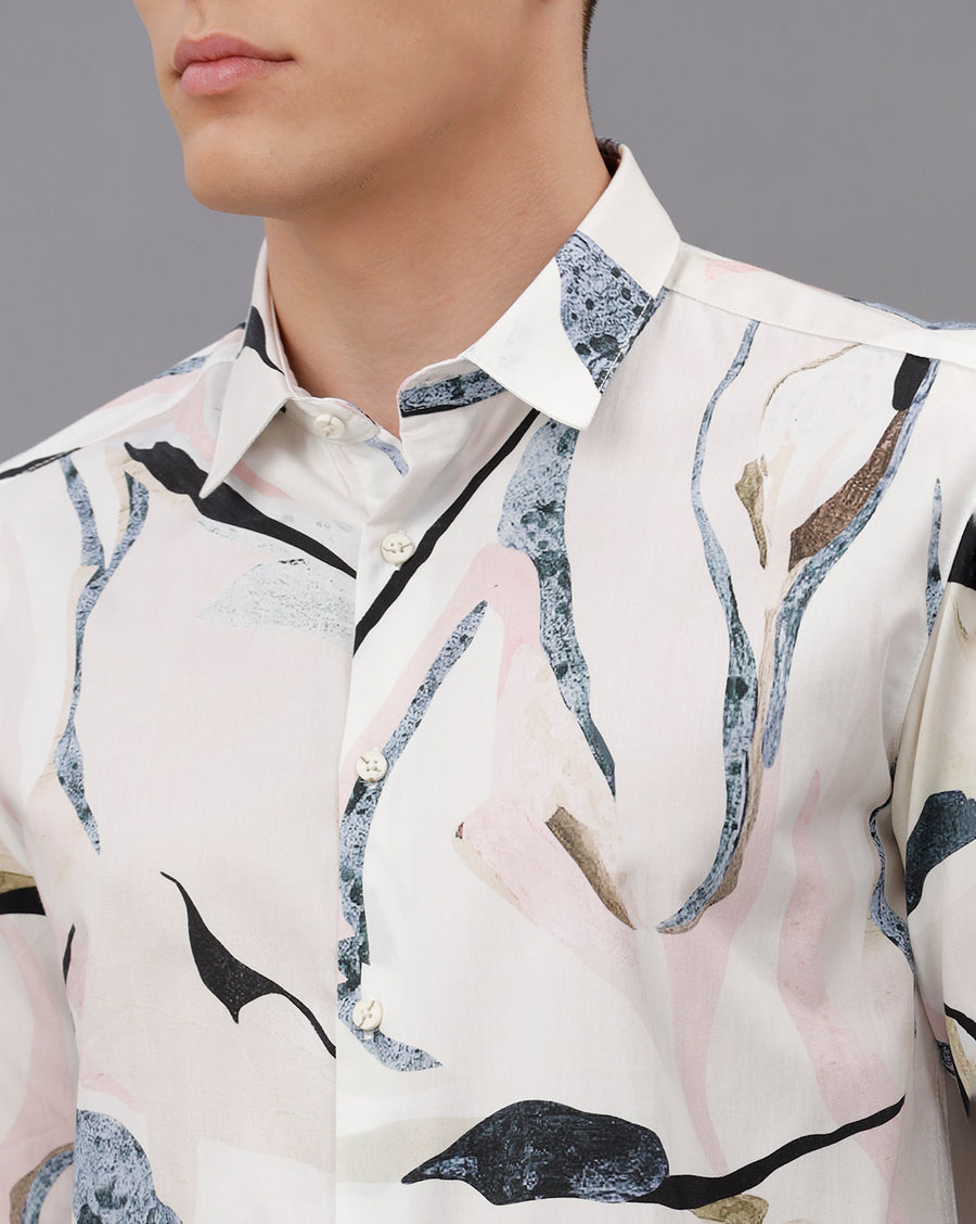 WHITE AOP REGULAR  FIT COTTON SHIRT