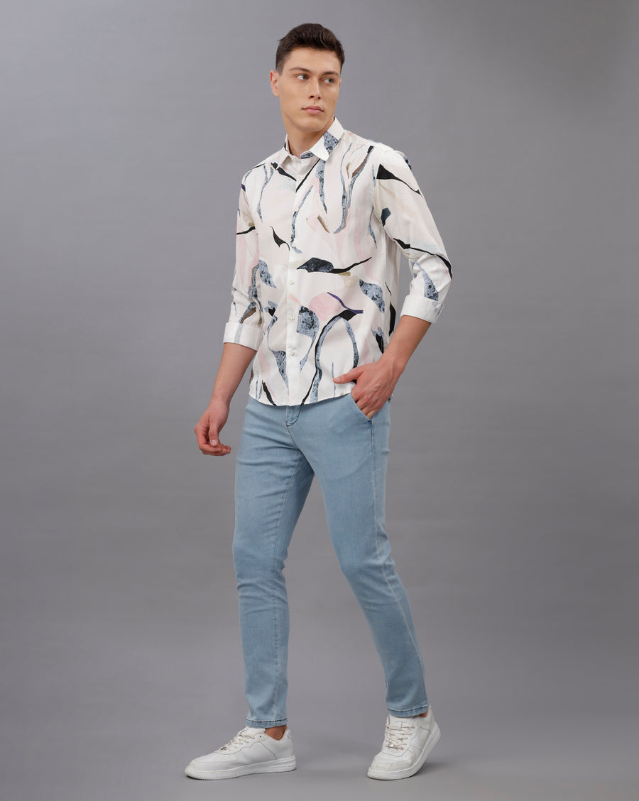 WHITE AOP REGULAR  FIT COTTON SHIRT