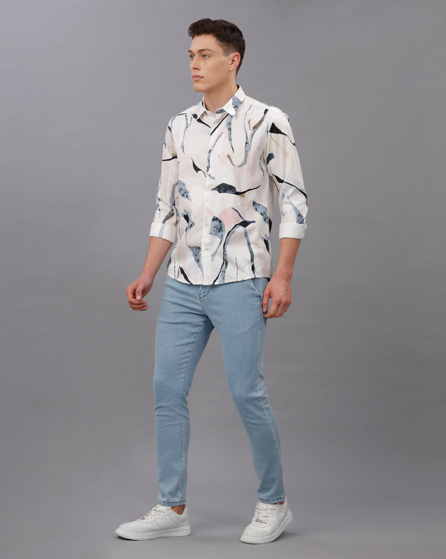 WHITE AOP REGULAR  FIT COTTON SHIRT