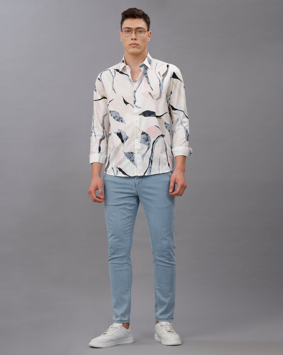 WHITE AOP REGULAR  FIT COTTON SHIRT