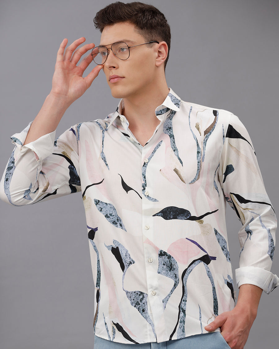 WHITE AOP REGULAR  FIT COTTON SHIRT