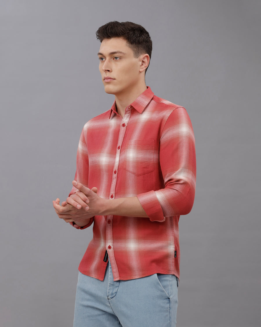 PEACH RED SLIM FIT COTTON SHIRT