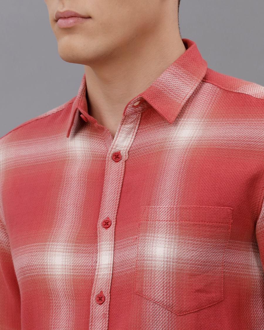 PEACH RED SLIM FIT COTTON SHIRT