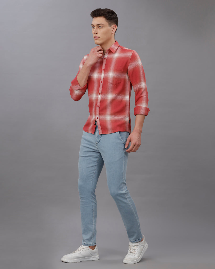 PEACH RED SLIM FIT COTTON SHIRT