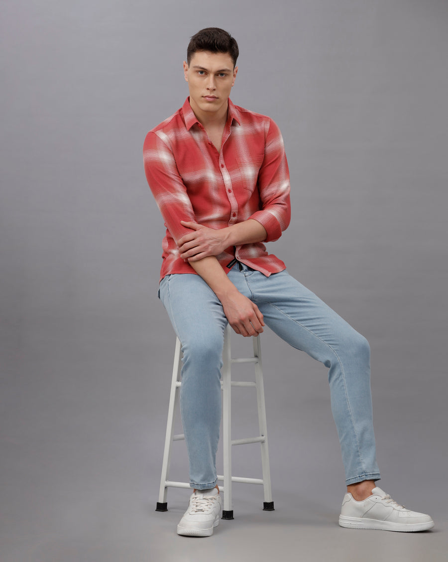 PEACH RED SLIM FIT COTTON SHIRT