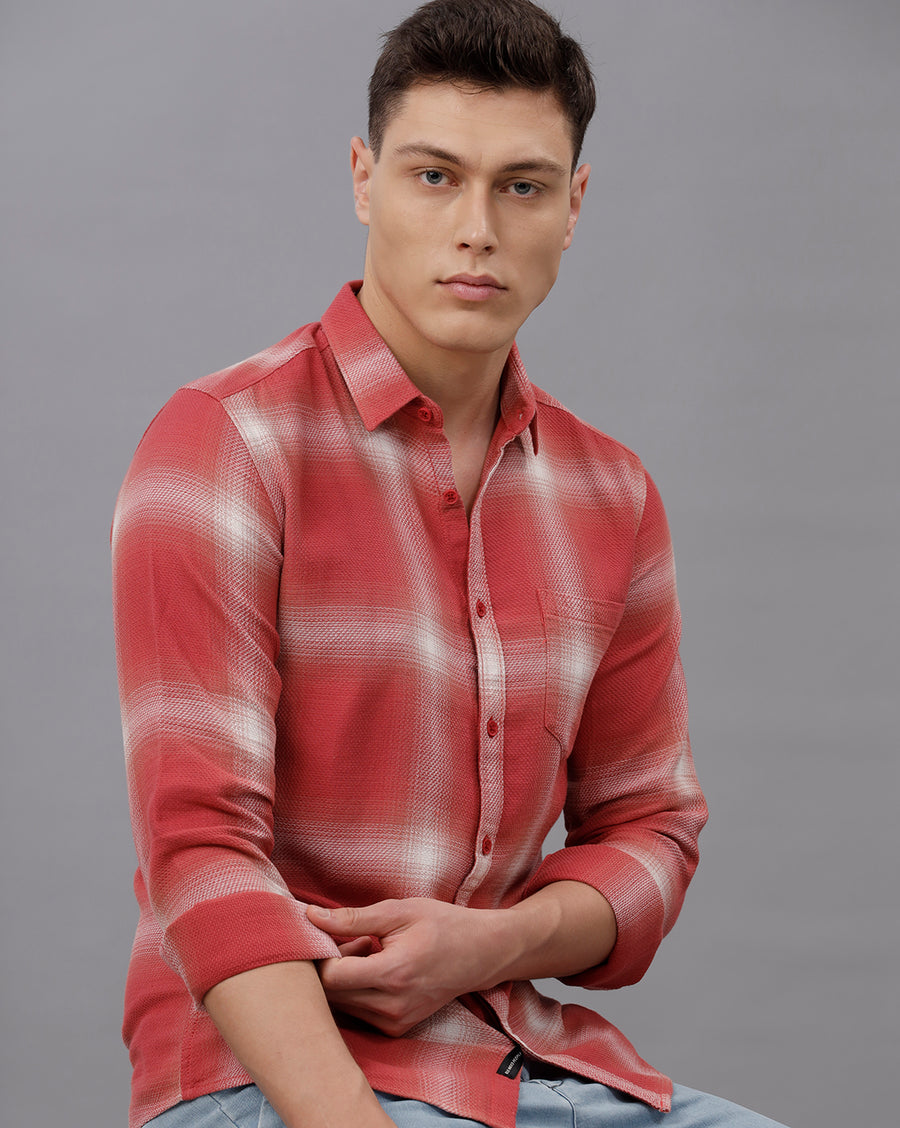 PEACH RED SLIM FIT COTTON SHIRT