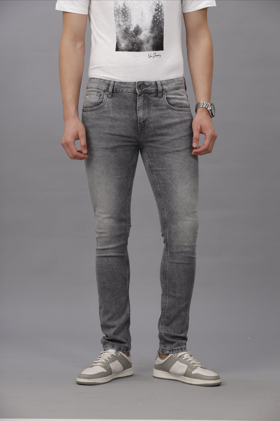 GREY TRACK SKINNY FIT JEANS