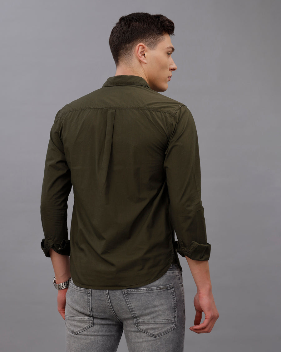 DARK GREEN REGULAR  FIT COTTON POPLIN SHIRT