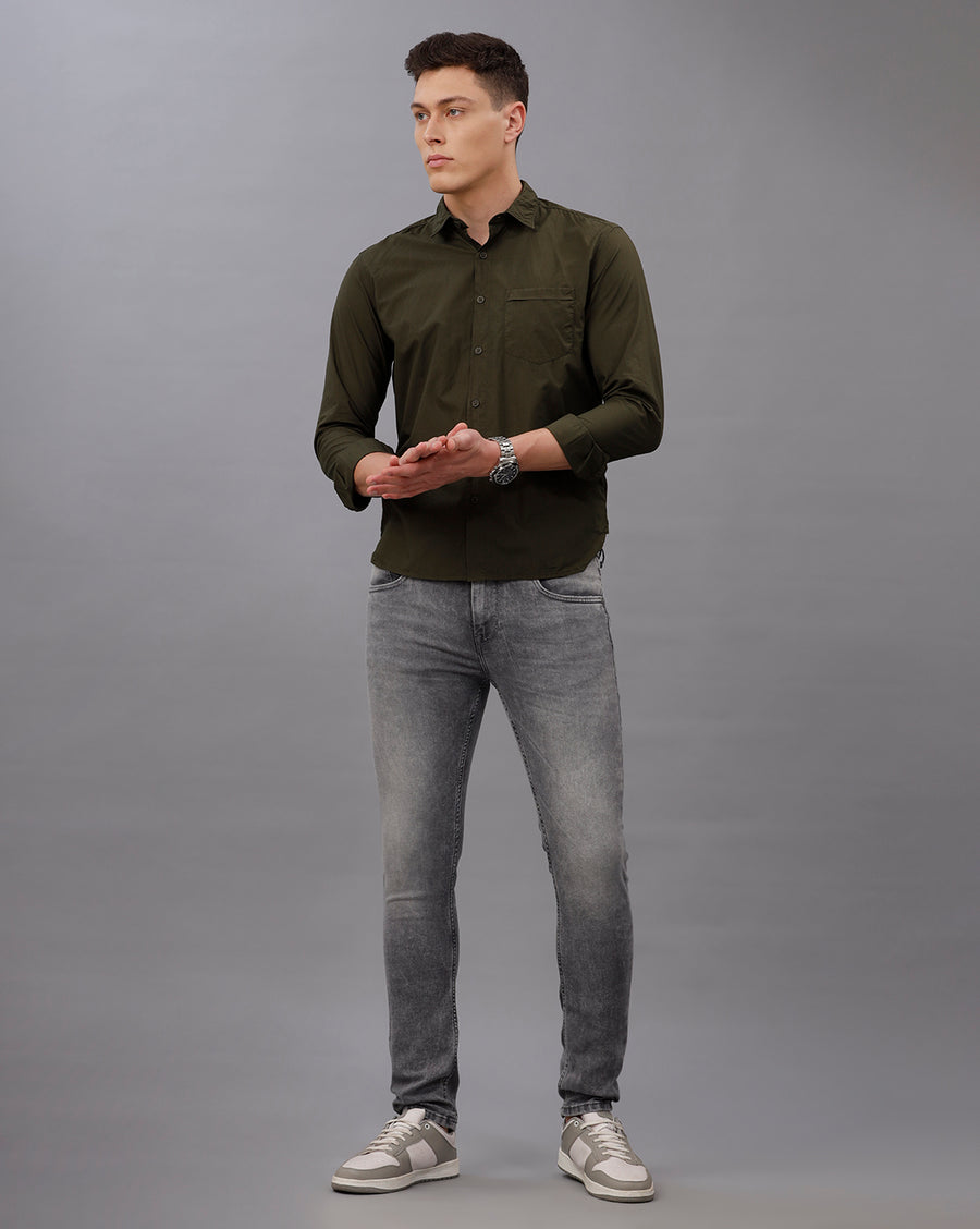 DARK GREEN REGULAR  FIT COTTON POPLIN SHIRT