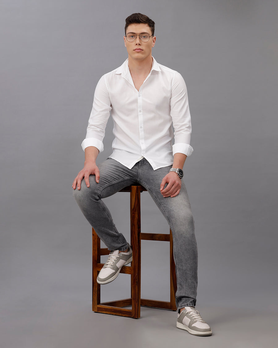 WHITE  SLIM FIT COTTON SHIRT
