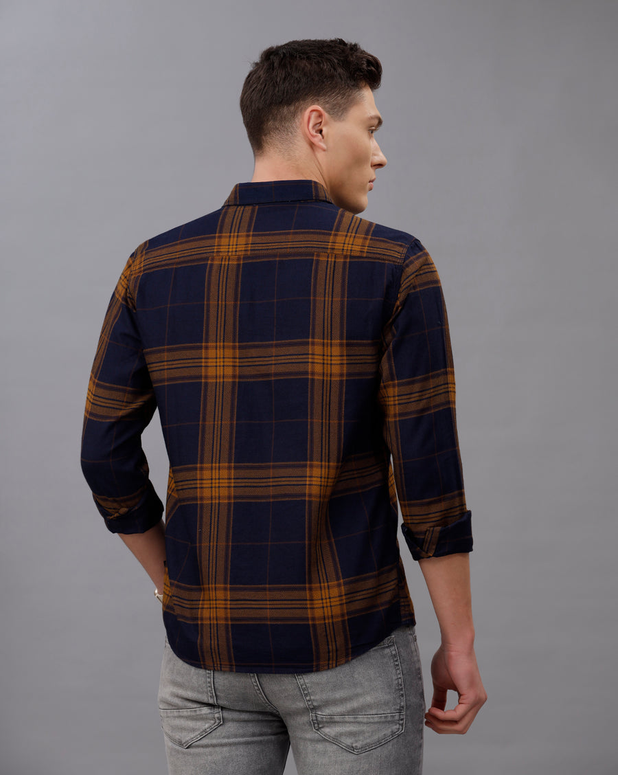INDIGO MUSTARD REGULAR  FIT COTTON SHIRT