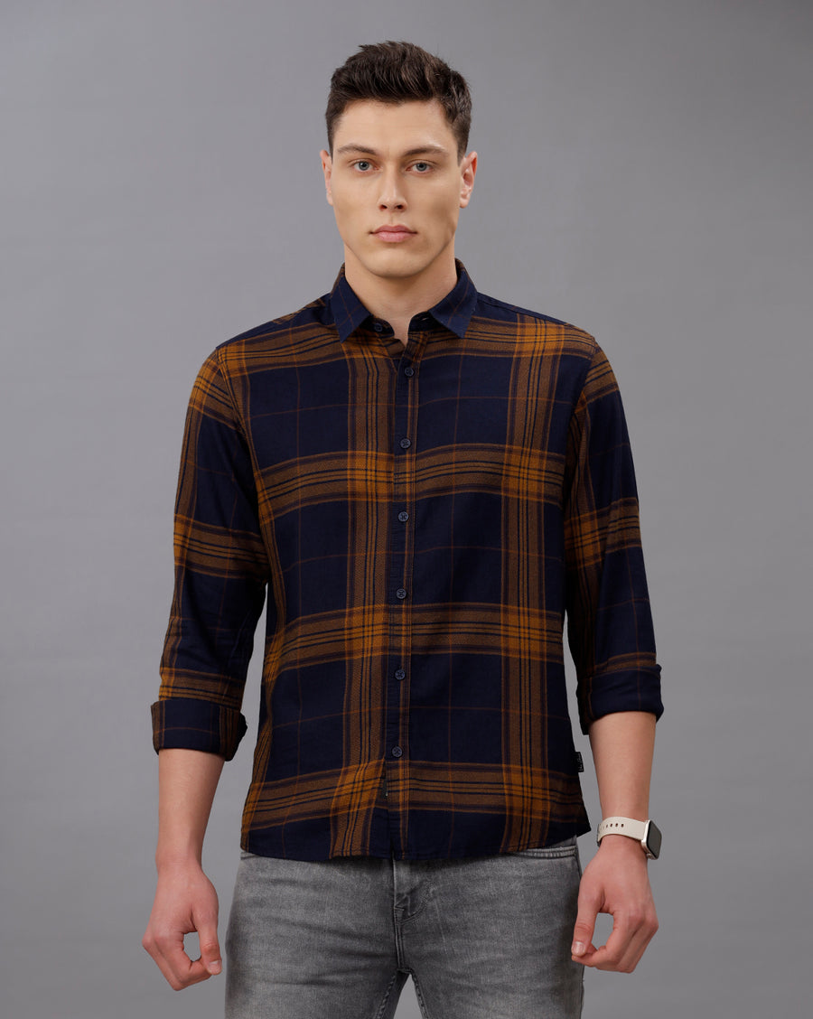 INDIGO MUSTARD REGULAR  FIT COTTON SHIRT