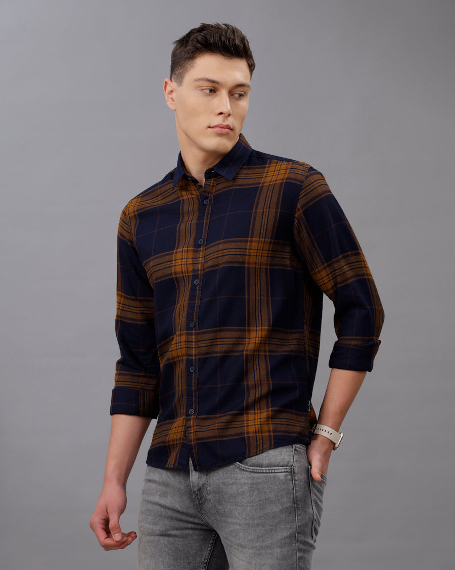 INDIGO MUSTARD REGULAR  FIT COTTON SHIRT