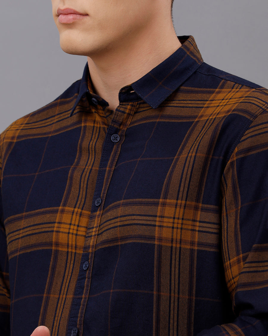 INDIGO MUSTARD REGULAR  FIT COTTON SHIRT
